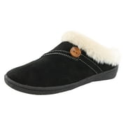 Womens Slipper Suede Leather Knitted Collar Clog Button Overlay Clogs (Black Suede Fur, 6)